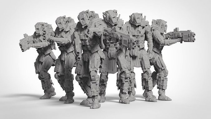 Sci Fi Battle Armor Miniatures - Koloss Assault Rifle Team  3D print model