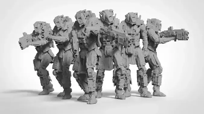 Sci Fi Battle Armor Miniatures - Koloss Assault Rifle Team  3D print model