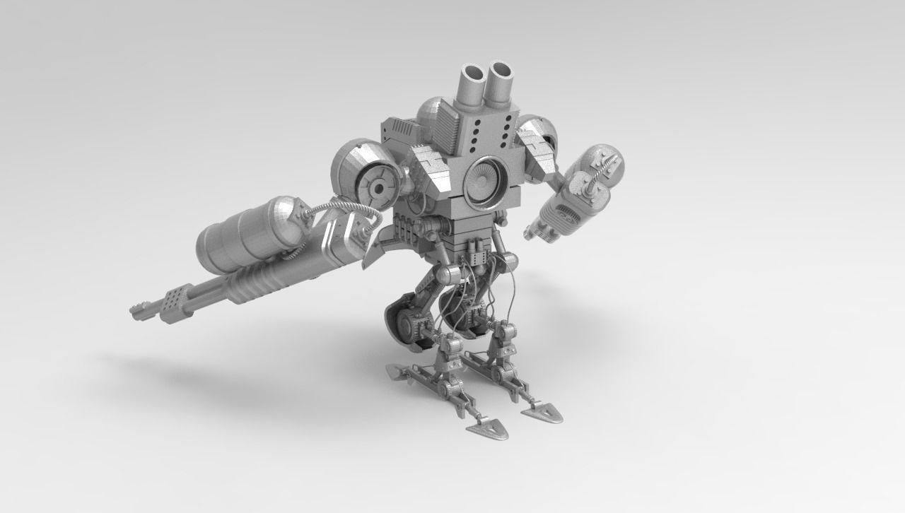 KnightRobo silver robot with two guns 3D print model_1
