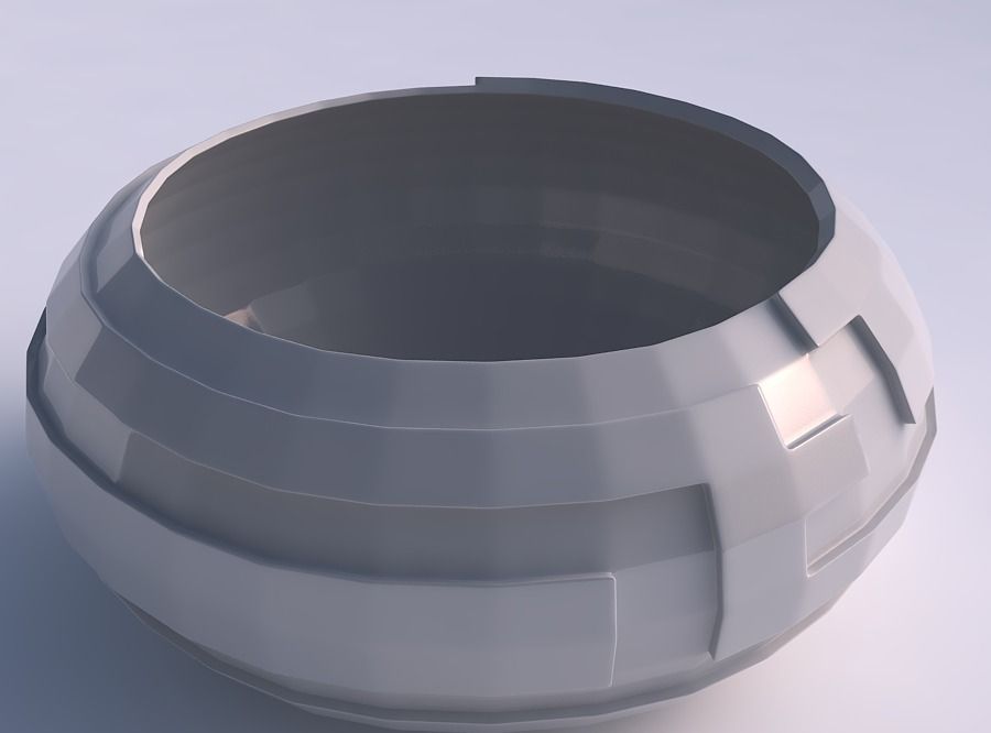 Bowl spheric squeezed wide with sharp ribbons 3D print model_0