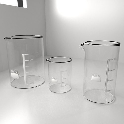 150ml 250ml and 800ml Empty Glass Beaker 3D model