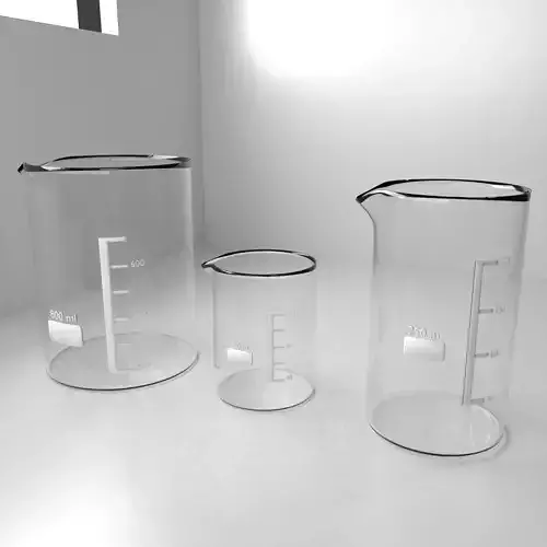 150ml 250ml and 800ml Empty Glass Beaker 3D model