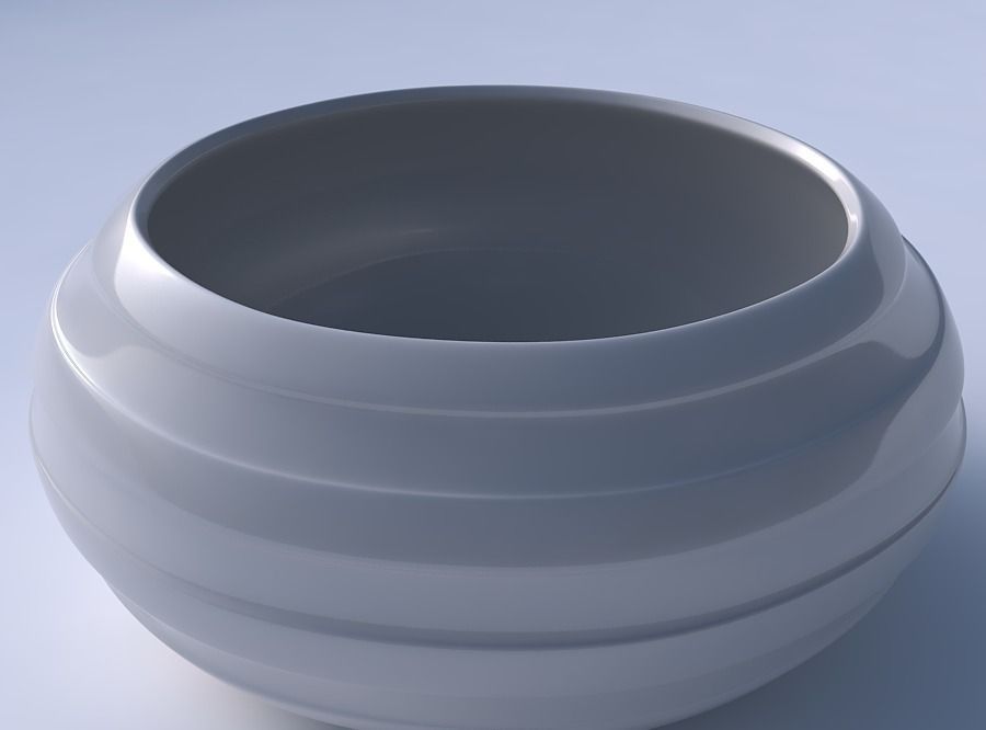 Bowl spheric squeezed wide with smooth horizontal ribbons 3D print model_3