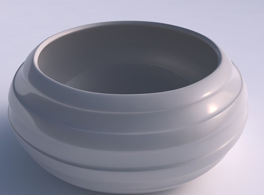 Bowl spheric squeezed wide with smooth horizontal ribbons 3D print model_0