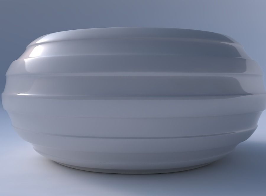 Bowl spheric squeezed wide with smooth horizontal ribbons 3D print model_4