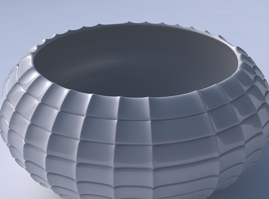 Bowl spheric squeezed wide with strange tiles 3D print model_3