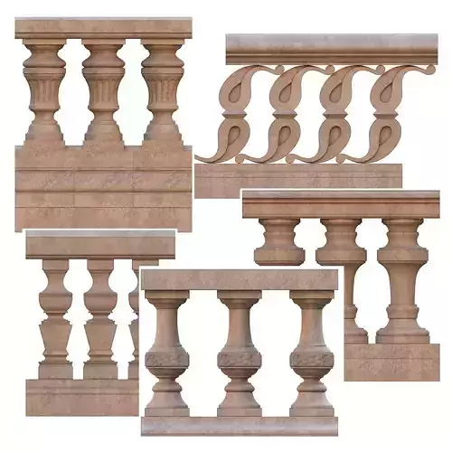 Stone balustrades 01-05 3D Model Collection