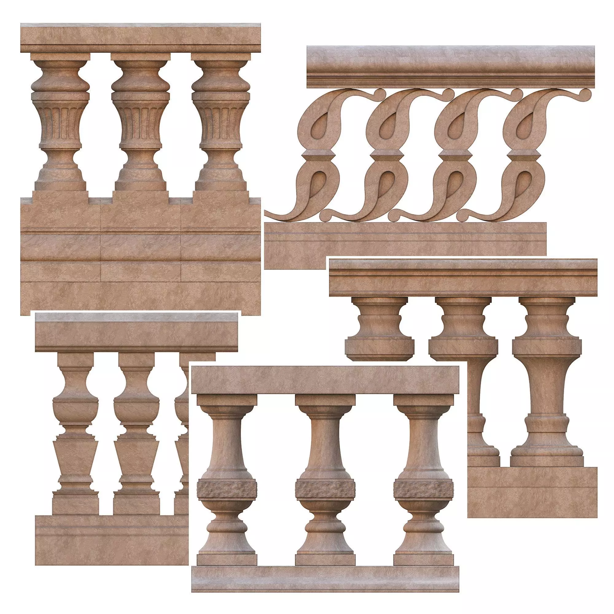 Stone balustrades 01-05 3D Model Collection_0