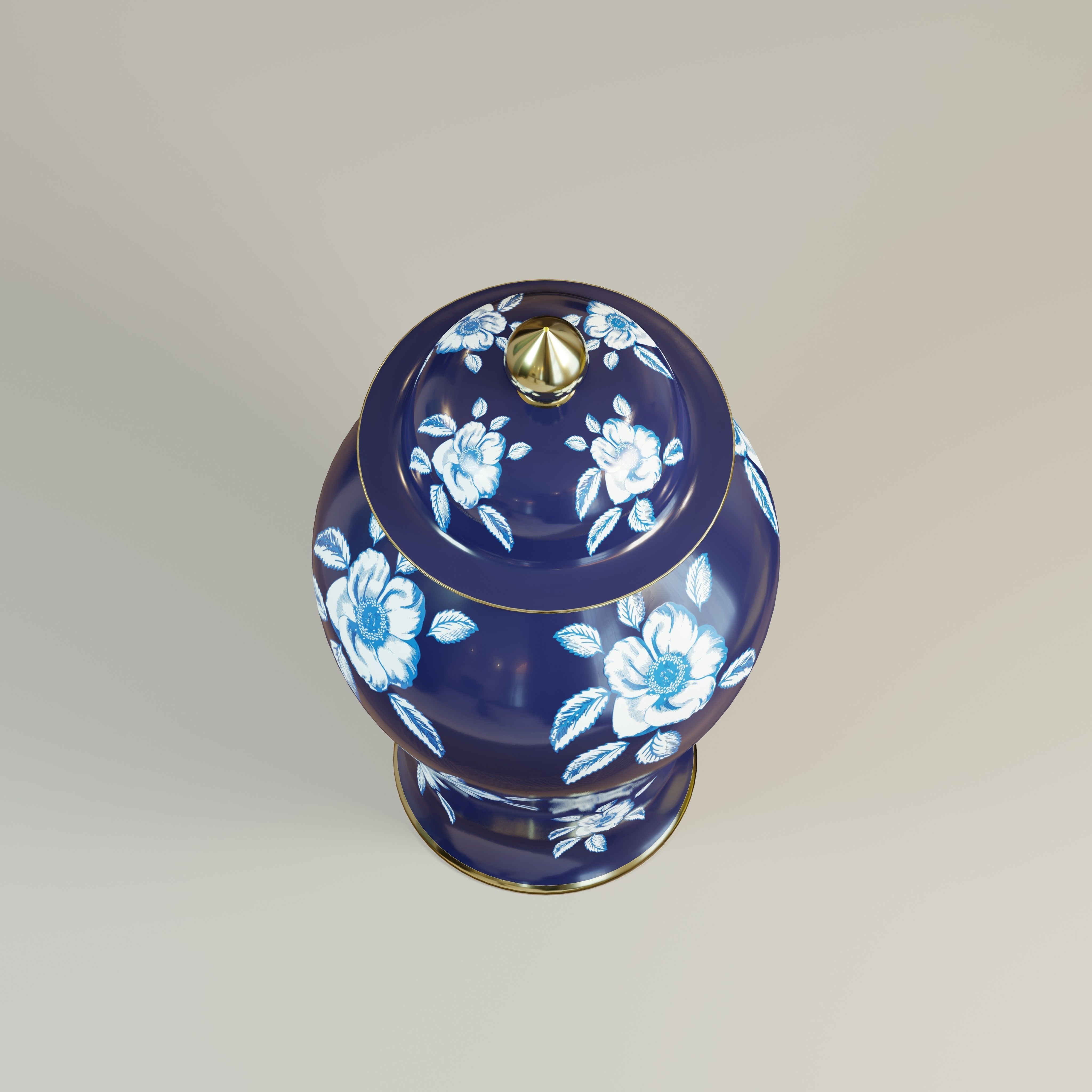  Floral ginger jar Low-poly 3D model_2