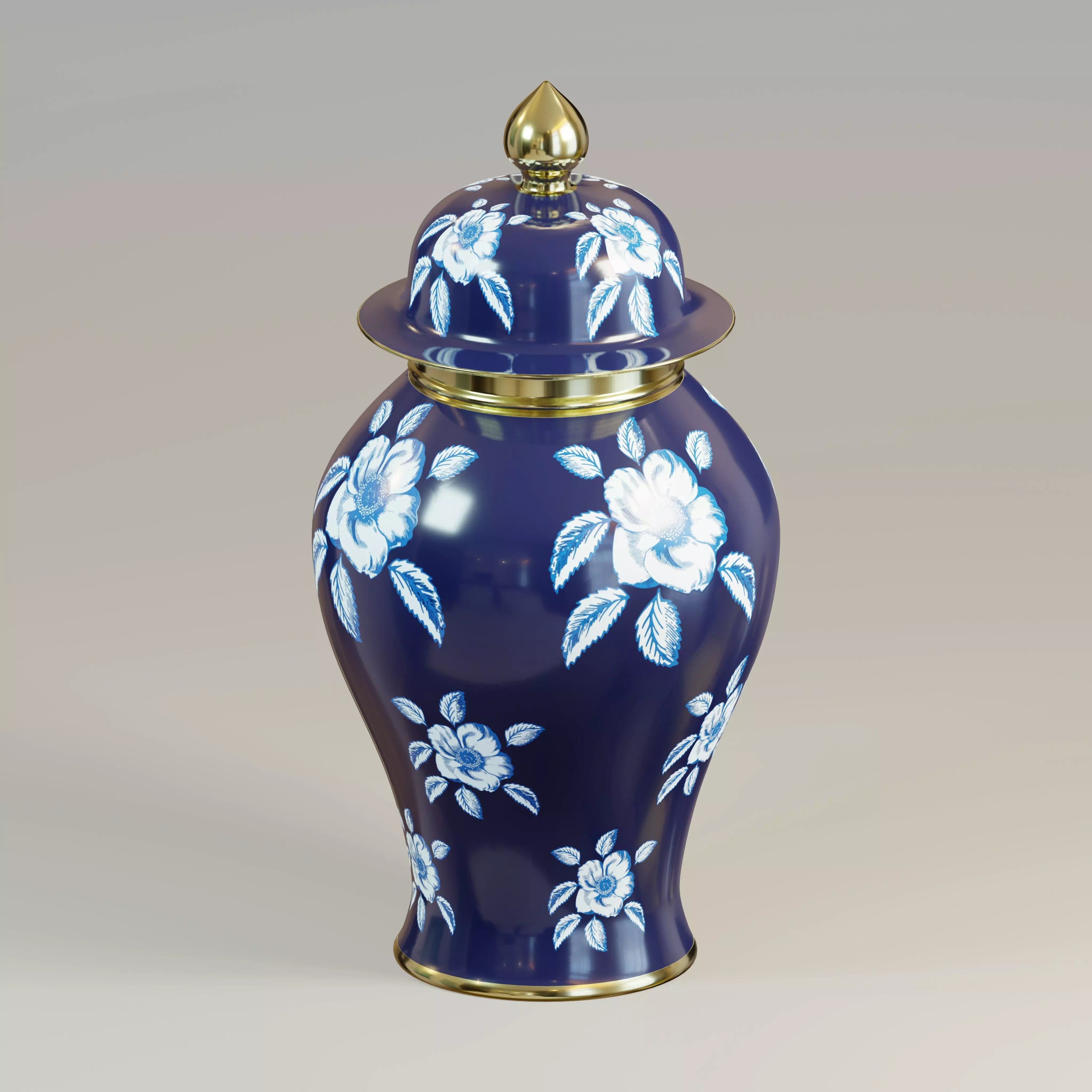 Floral ginger jar Low-poly 3D model_0