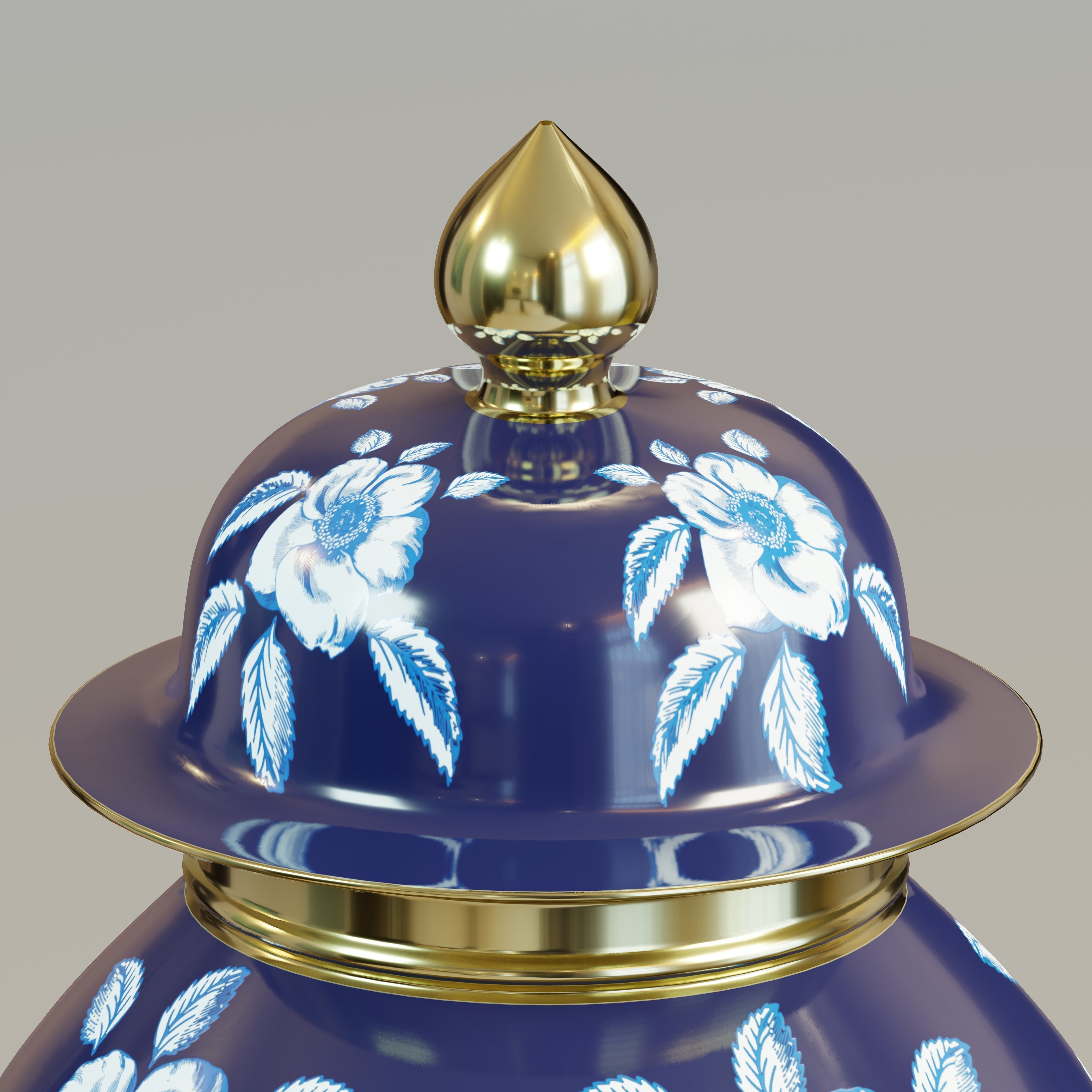  Floral ginger jar Low-poly 3D model_3