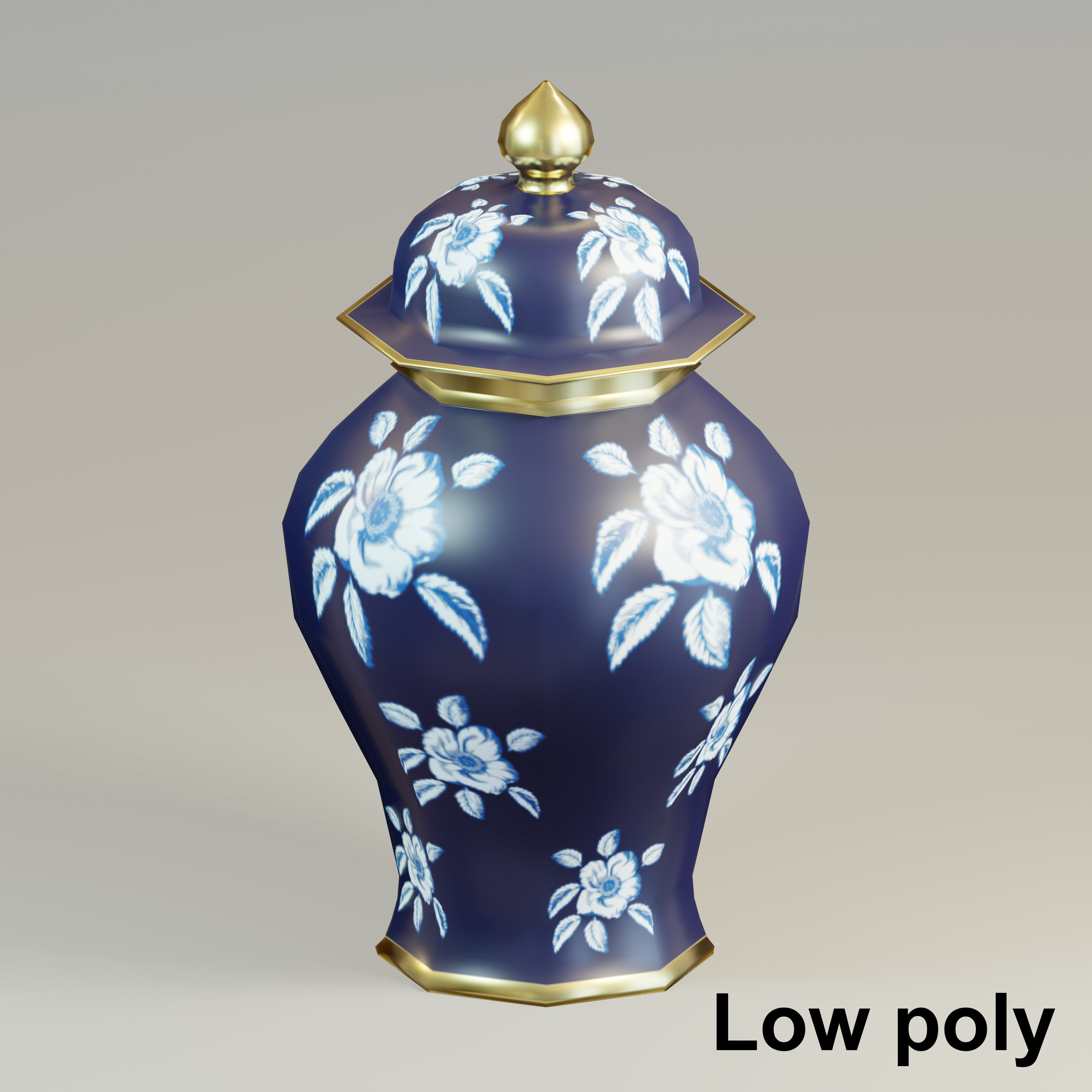  Floral ginger jar Low-poly 3D model_1