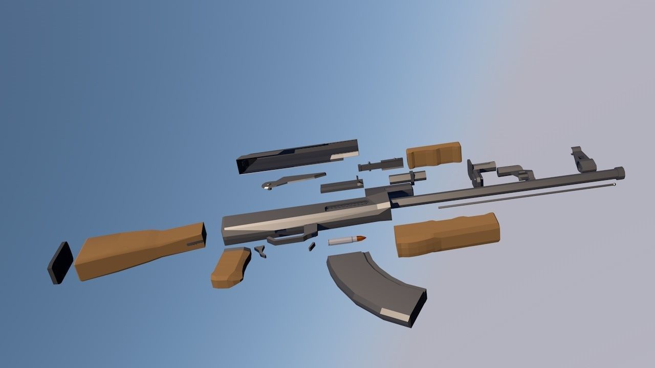 AK47 Low Poly Style Low-poly 3D model_6