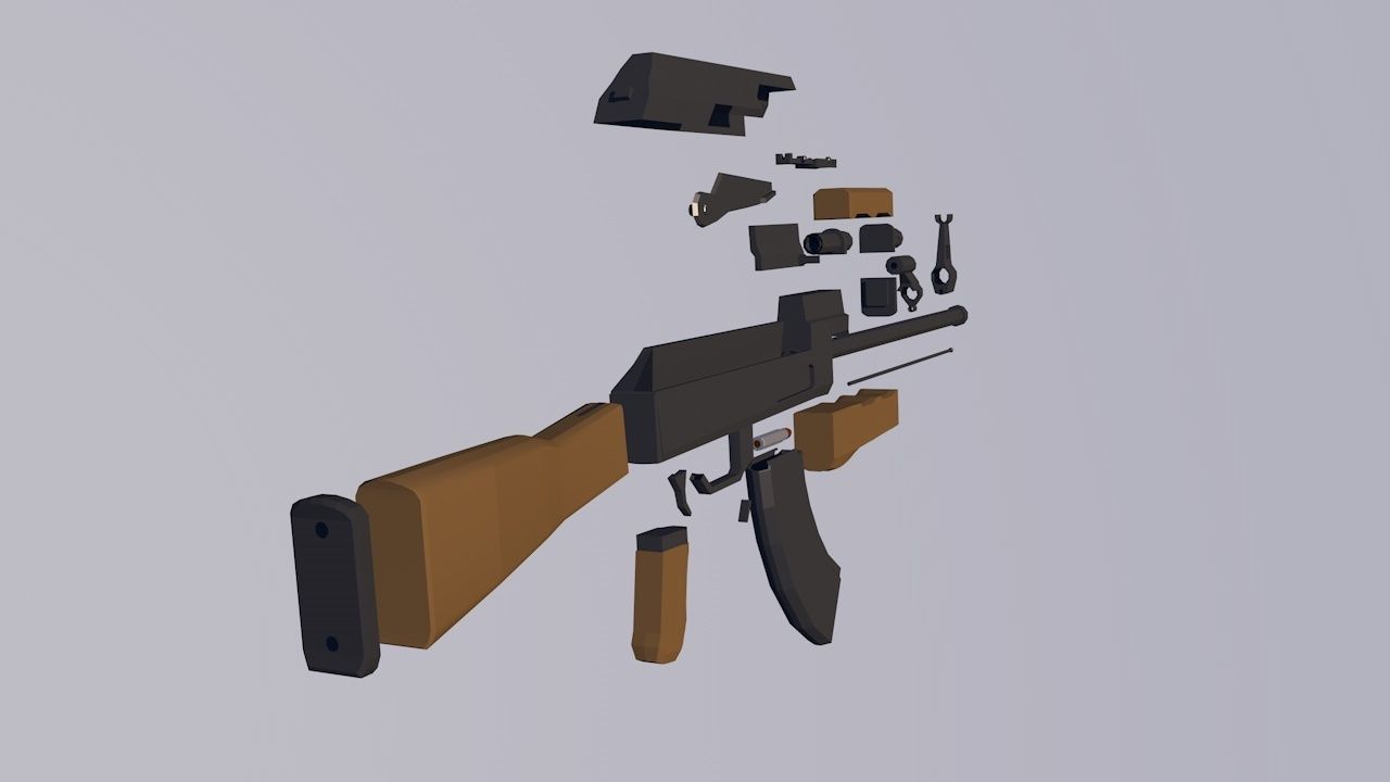 AK47 Low Poly Style Low-poly 3D model_5
