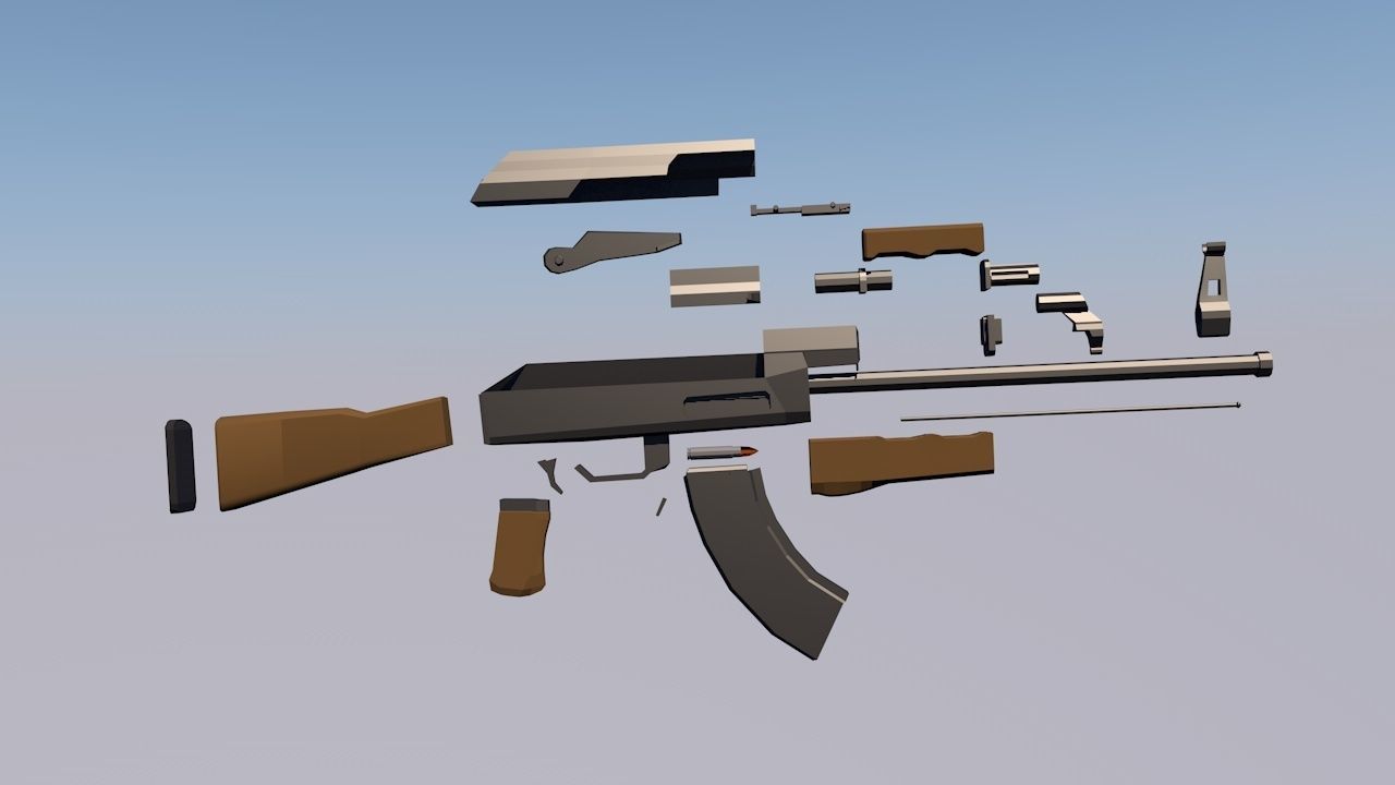 AK47 Low Poly Style Low-poly 3D model_4