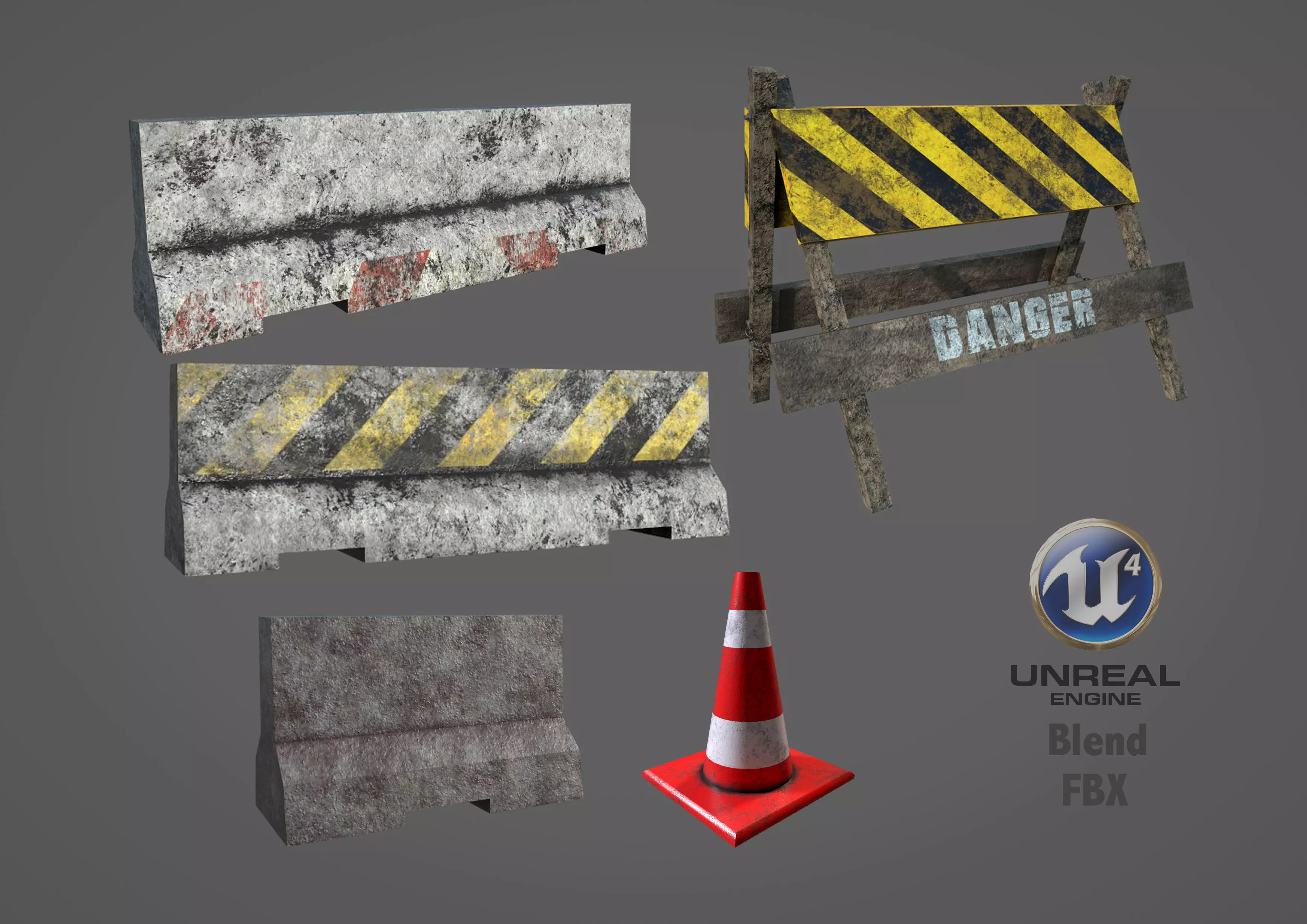 Traffic Barriers Low-poly 3D model_0