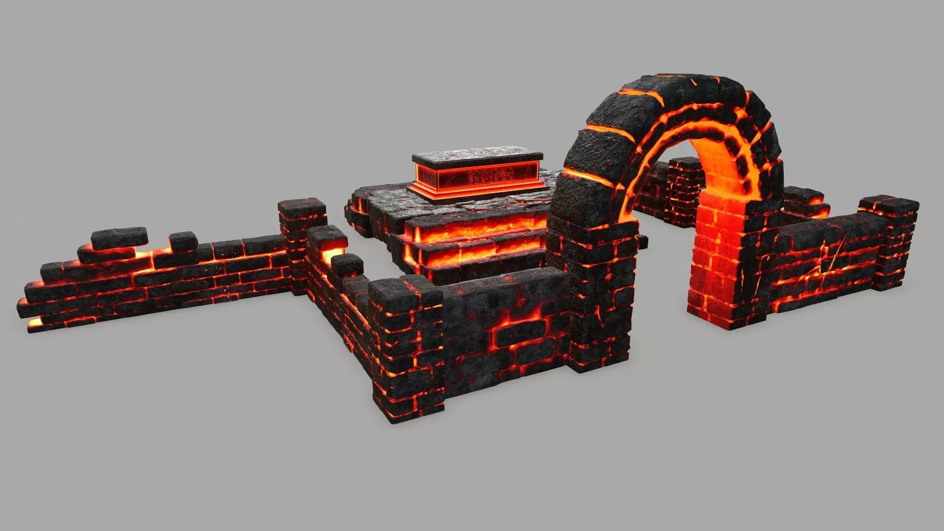 Stone Set arch made of fire Low-poly 3D model_0