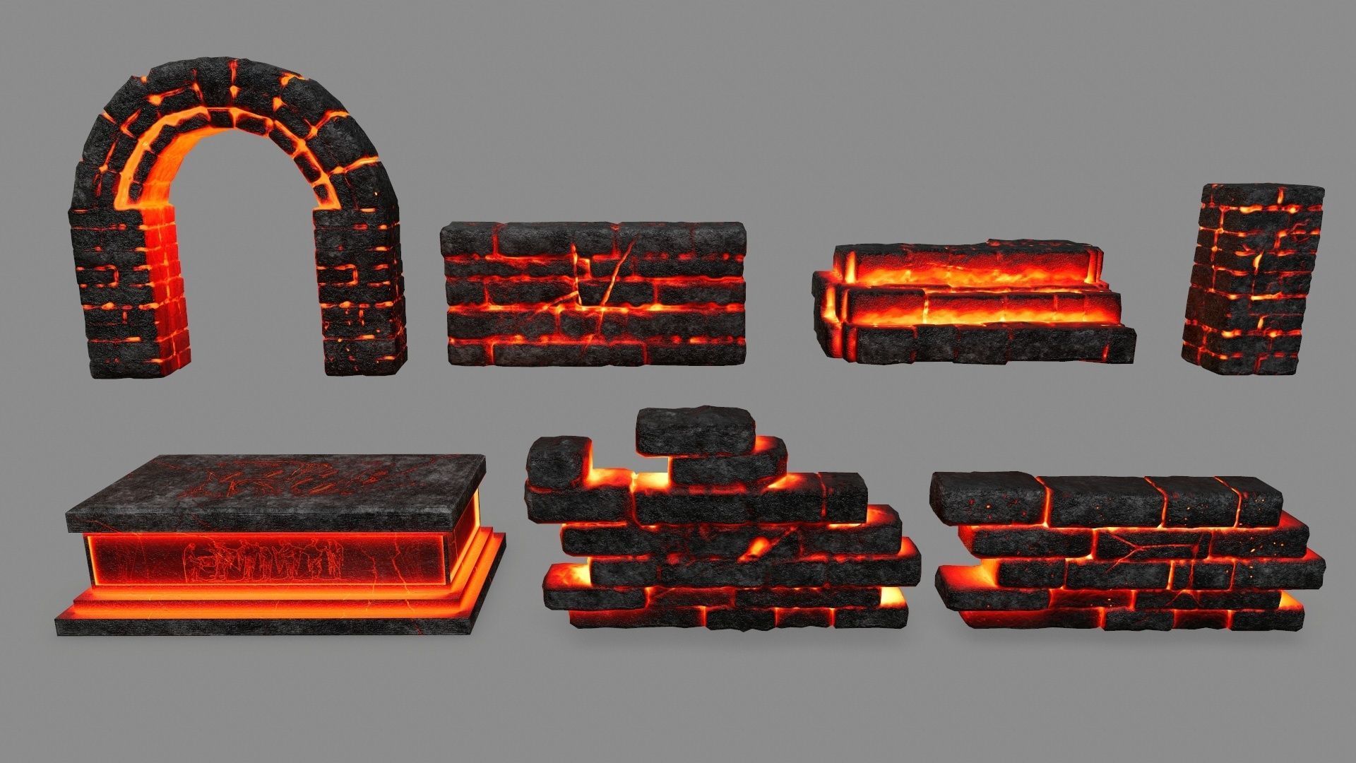 Stone Set arch made of fire Low-poly 3D model_1
