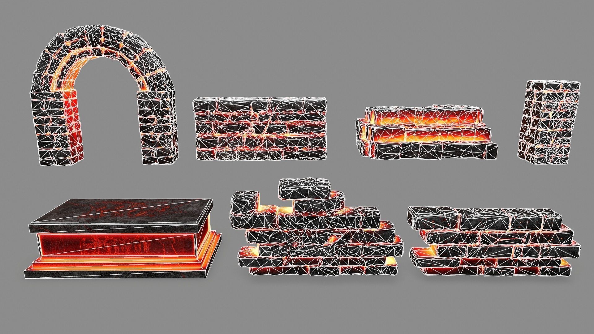 Stone Set arch made of fire Low-poly 3D model_16