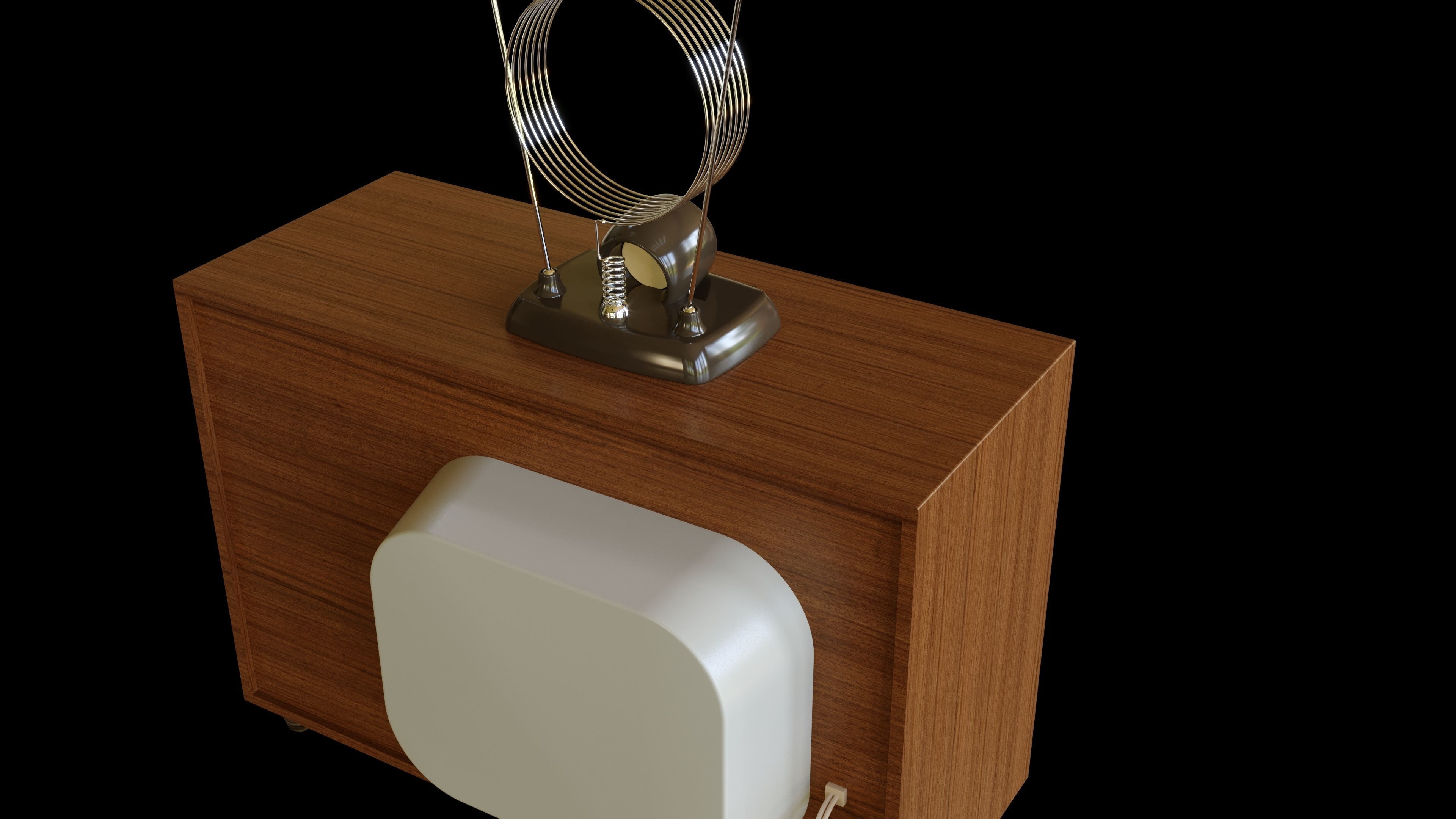Old TV Set and Antenna 3D model_2