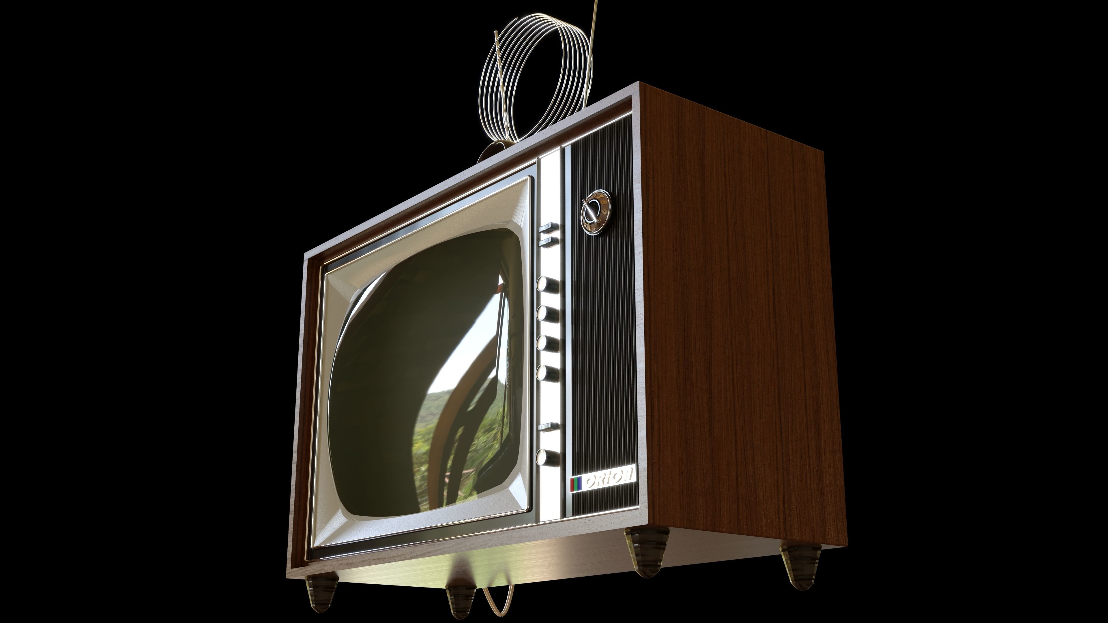 Old TV Set and Antenna 3D model_4
