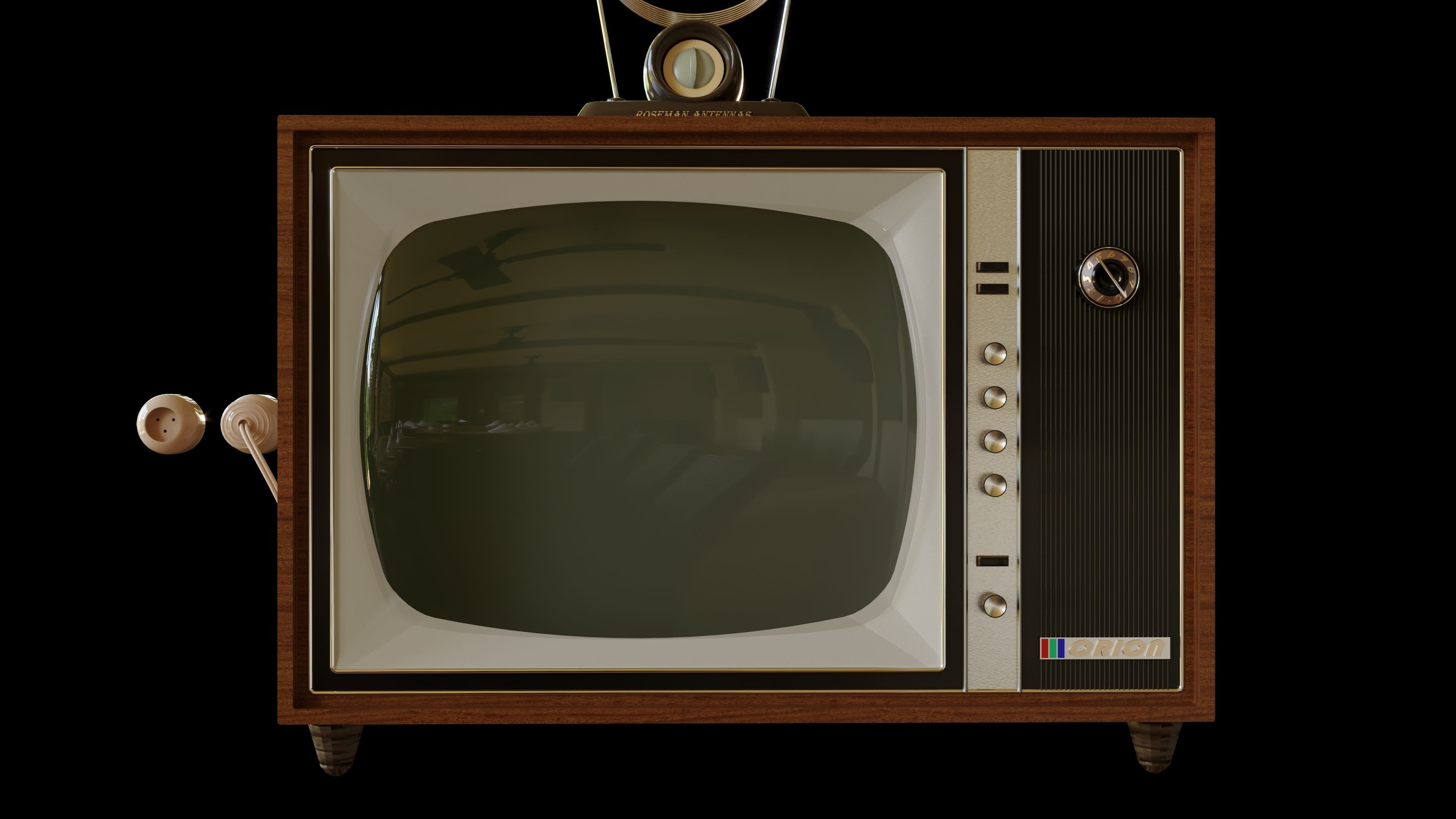 Old TV Set and Antenna 3D model_1