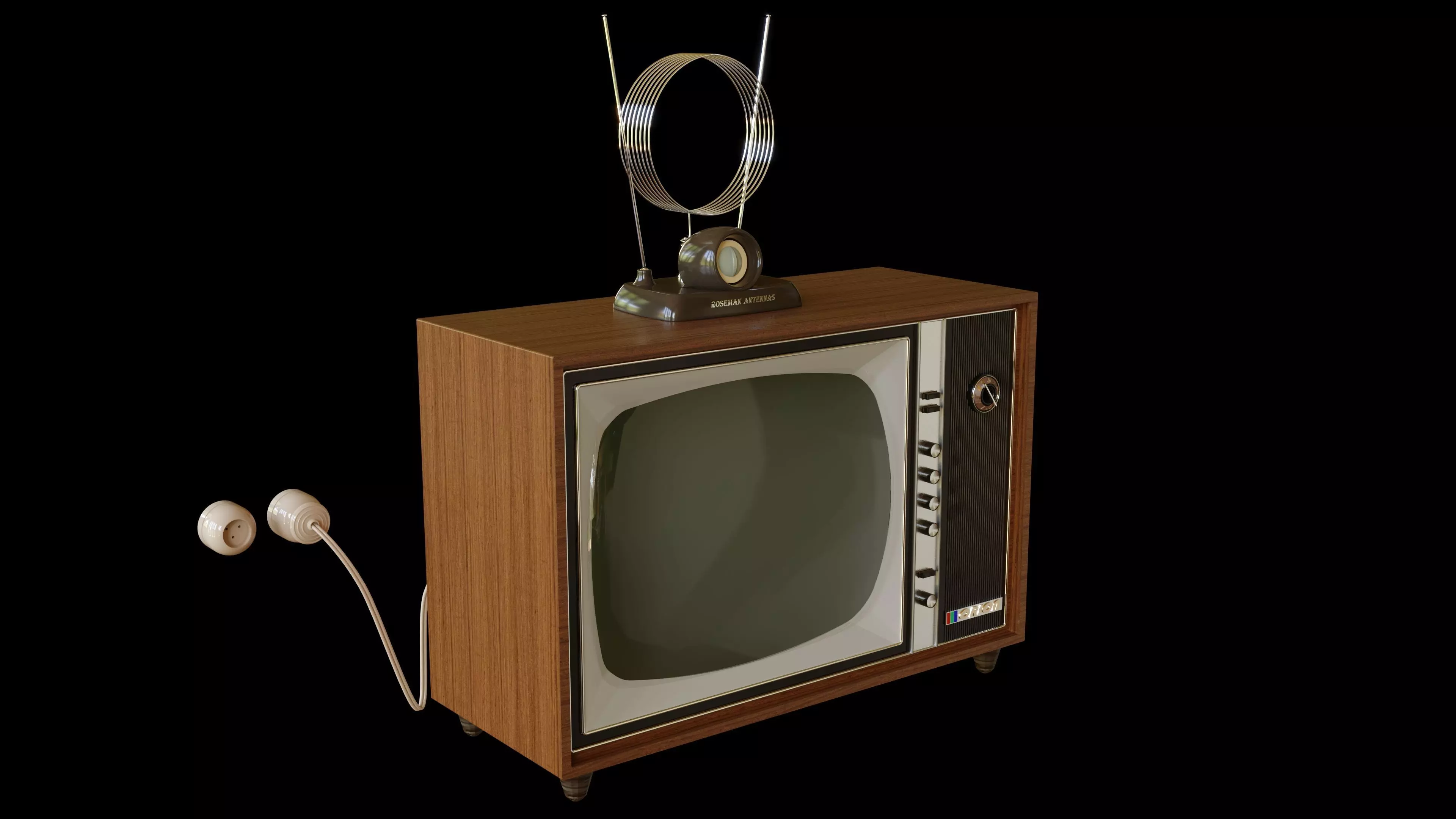 Old TV Set and Antenna 3D model_0