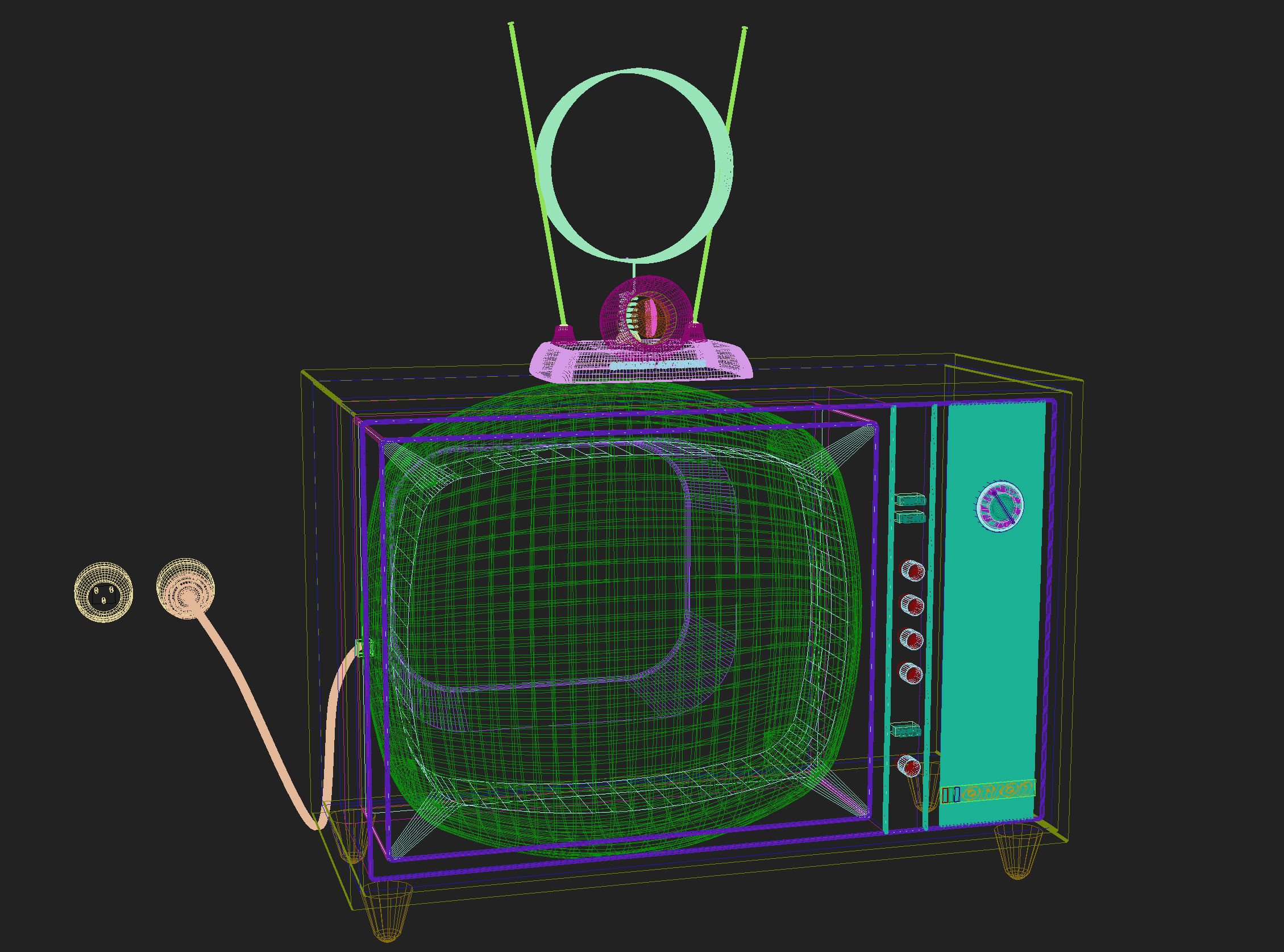 Old TV Set and Antenna 3D model_5