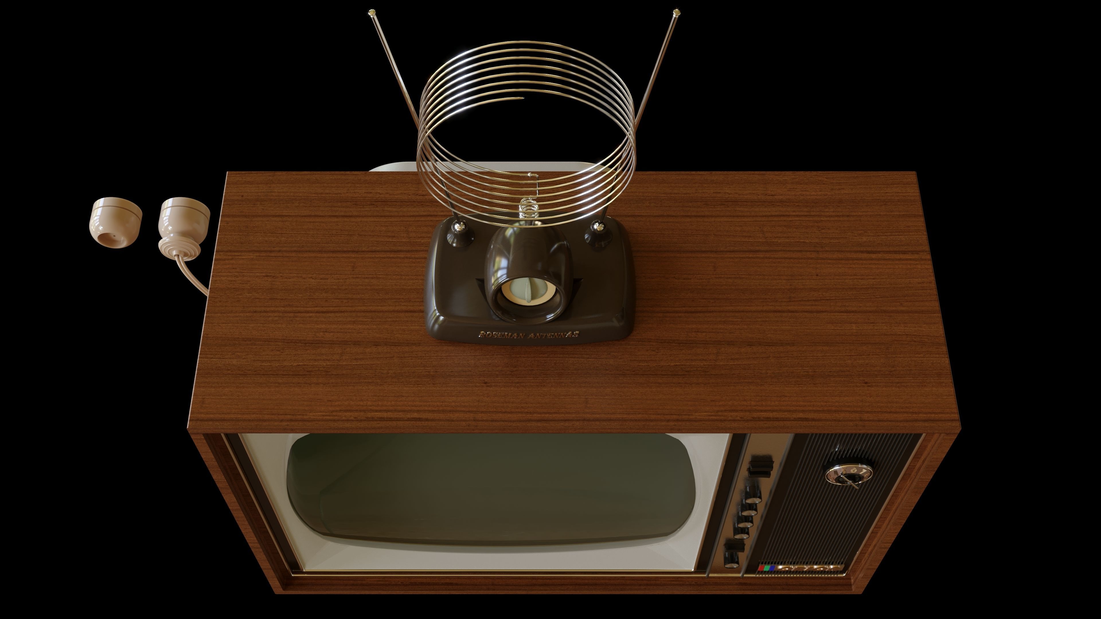 Old TV Set and Antenna 3D model_3