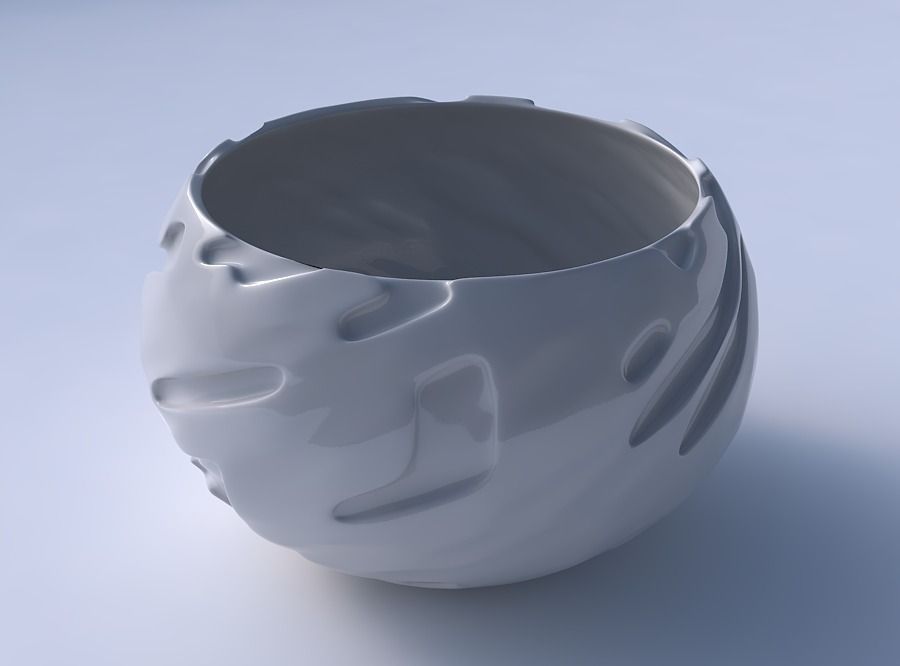 Bowl spheric twisted with cavities smooth 3D print model_3