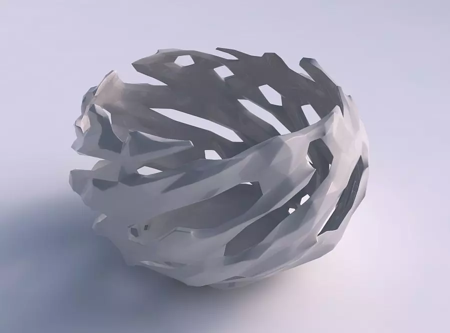 Bowl spheric twisted with faceted cuts and 3D print model