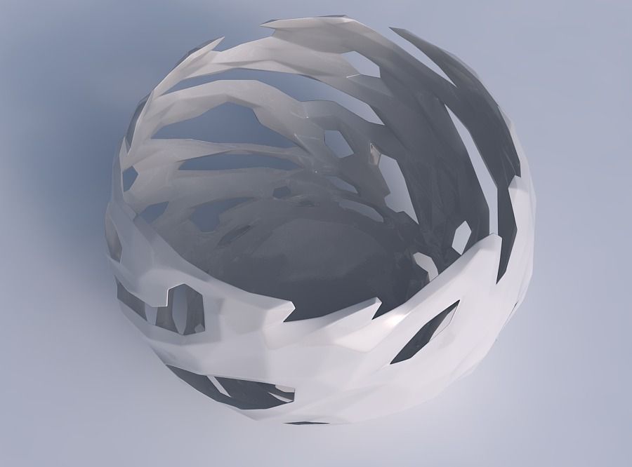 Bowl spheric twisted with faceted cuts 3D print model_1