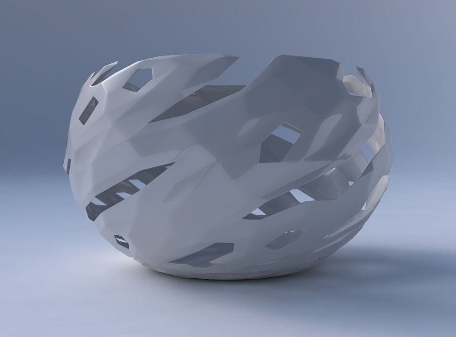 Bowl spheric twisted with faceted cuts 3D print model_4
