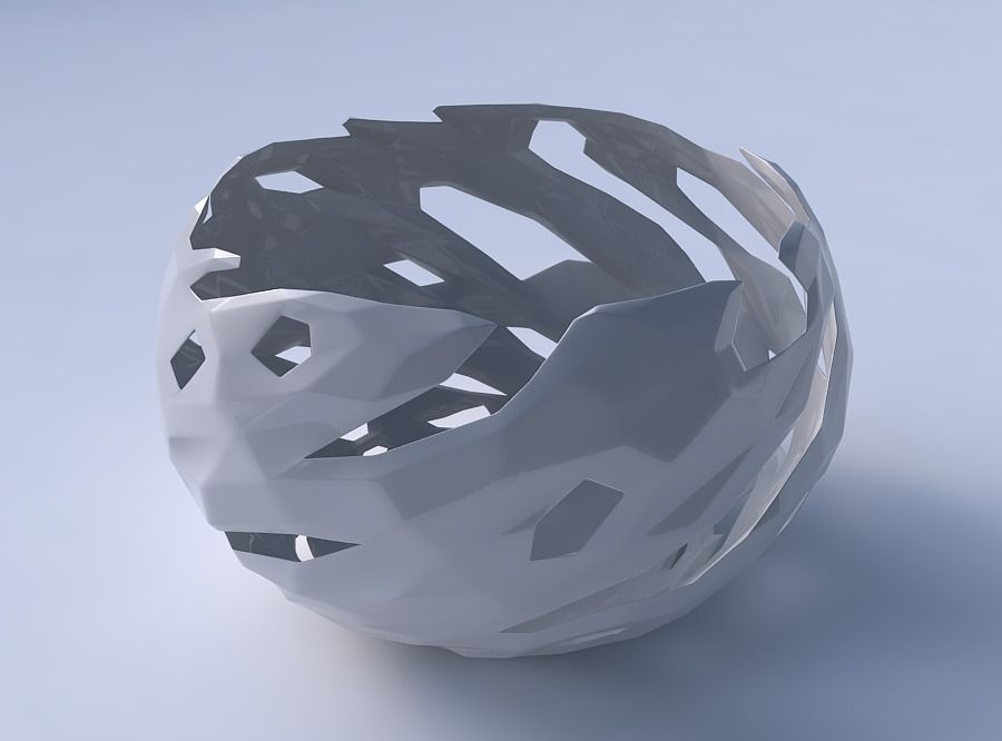 Bowl spheric twisted with faceted cuts 3D print model_3