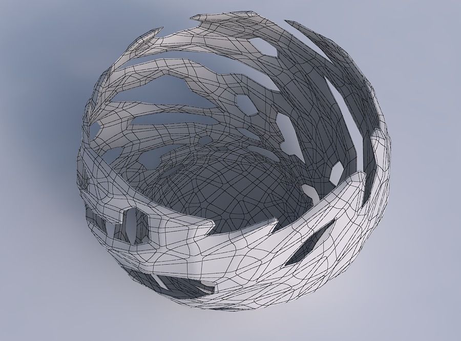 Bowl spheric twisted with faceted cuts 3D print model_6