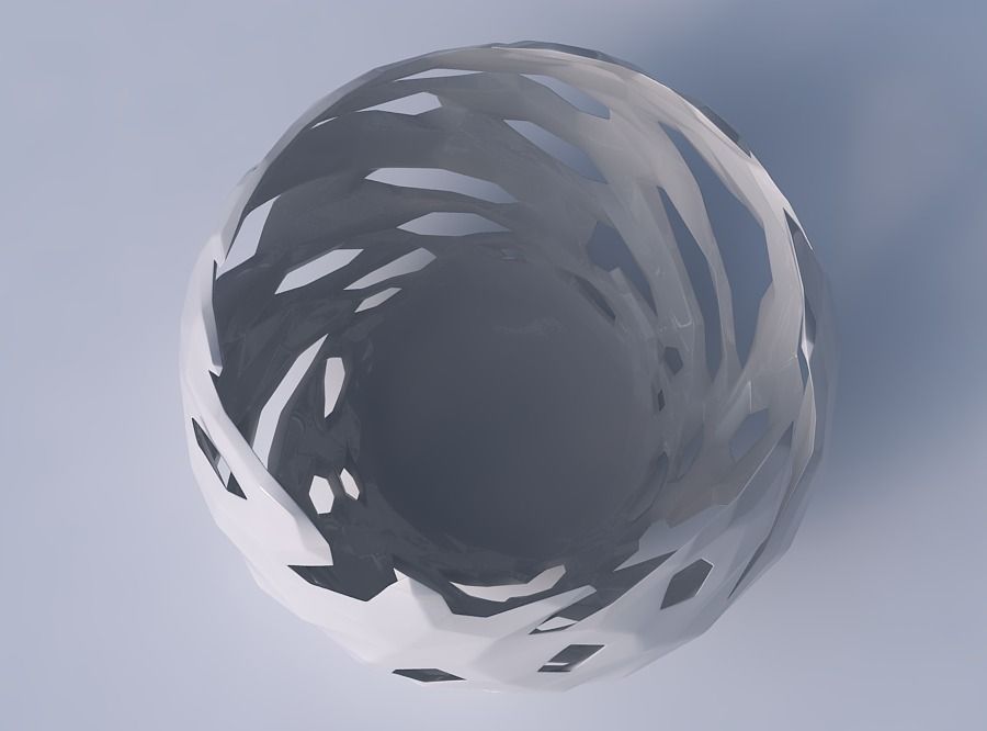 Bowl spheric twisted with faceted cuts 3D print model_2