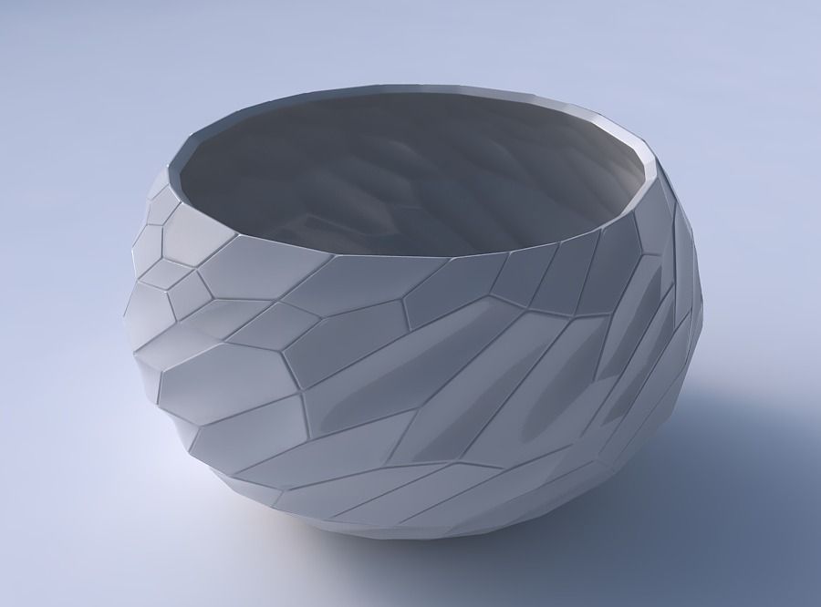 Bowl spheric twisted with fine organic cells 3D print model_3