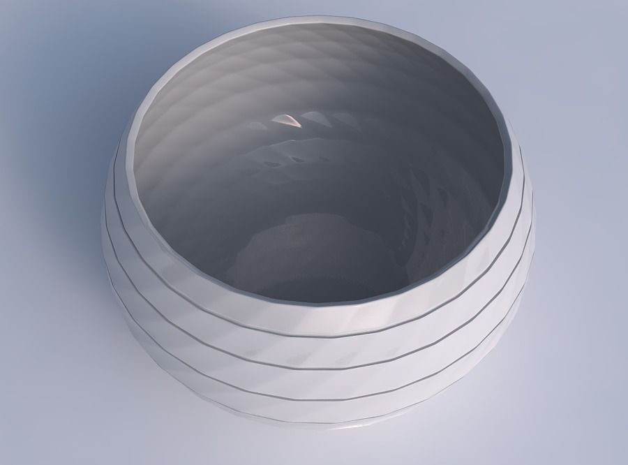 Bowl spheric twisted with hard horizontal dents 3D print model_1