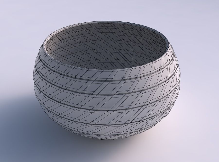 Bowl spheric twisted with hard horizontal dents 3D print model_5