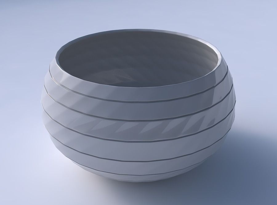 Bowl spheric twisted with hard horizontal dents 3D print model_3