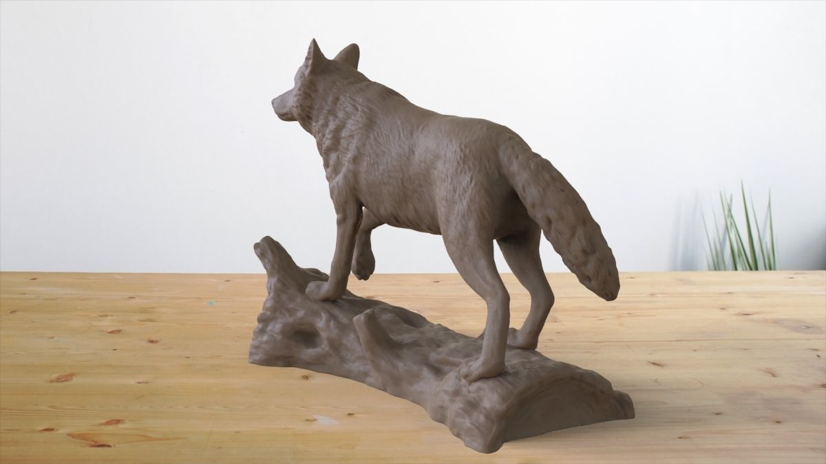 Wolf on Log 3D print model_2