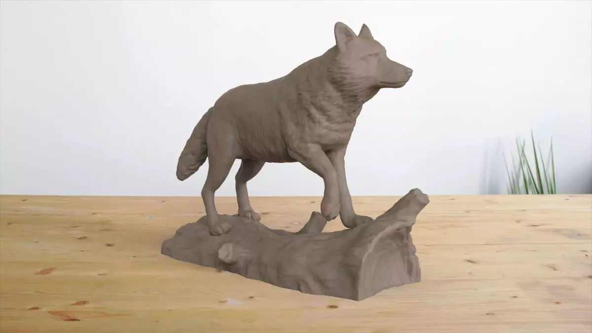 Wolf on Log 3D print model_0