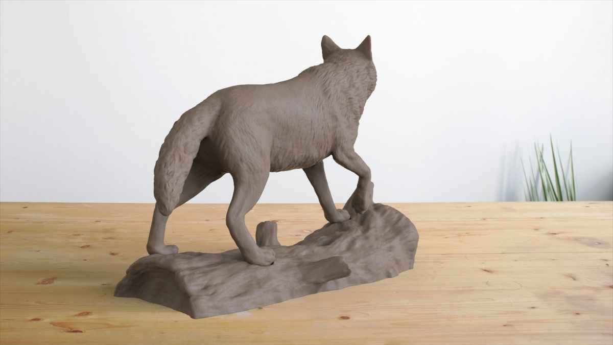 Wolf on Log 3D print model_3