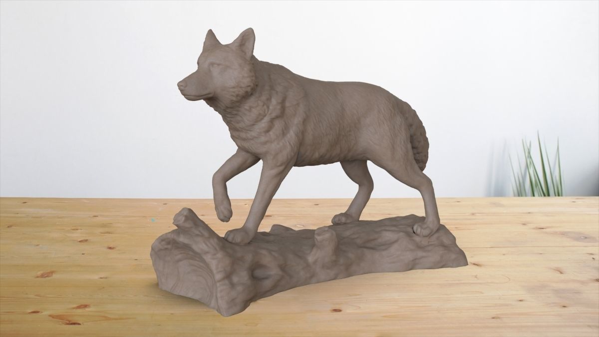 Wolf on Log 3D print model_1