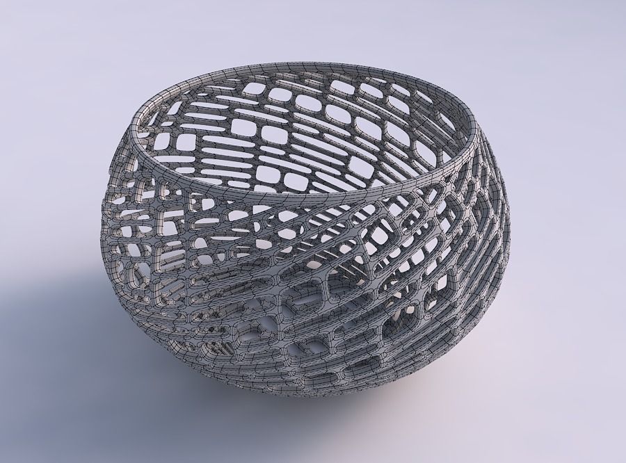 Bowl spheric twisted with lattice tiles 3D print model_5