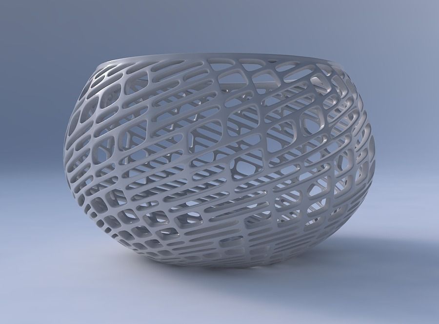 Bowl spheric twisted with lattice tiles 3D print model_4
