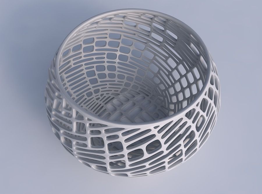Bowl spheric twisted with lattice tiles 3D print model_1