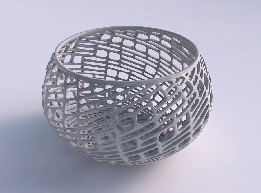 Bowl spheric twisted with lattice tiles 3D print model_0