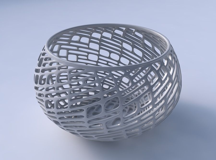 Bowl spheric twisted with lattice tiles 3D print model_3