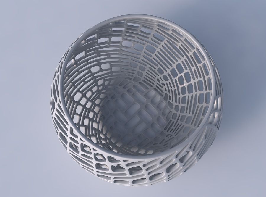 Bowl spheric twisted with lattice tiles 3D print model_2
